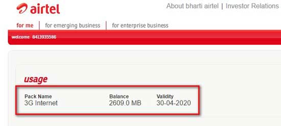 check airtel 4g dongle usage