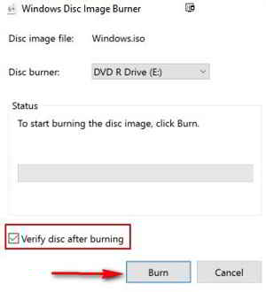 burn iso image file in windows 10