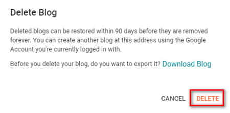 delete blog option