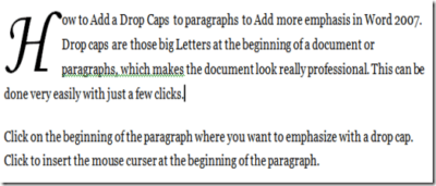 how to add drop a cap In Word document