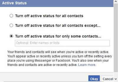 hide active status in facebook messenger