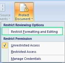 restrict editing in Microsoft word 