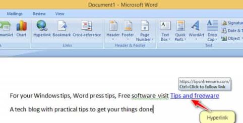 how to insert hyperlink in word document