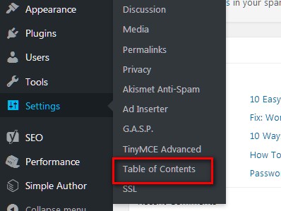 table of contents plugin
