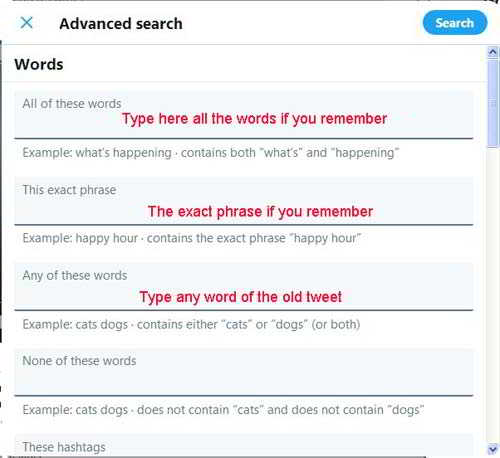 advanced search to delete old tweets